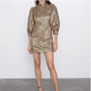 NWT Metallic Gold Leopard Zara‎ Dress